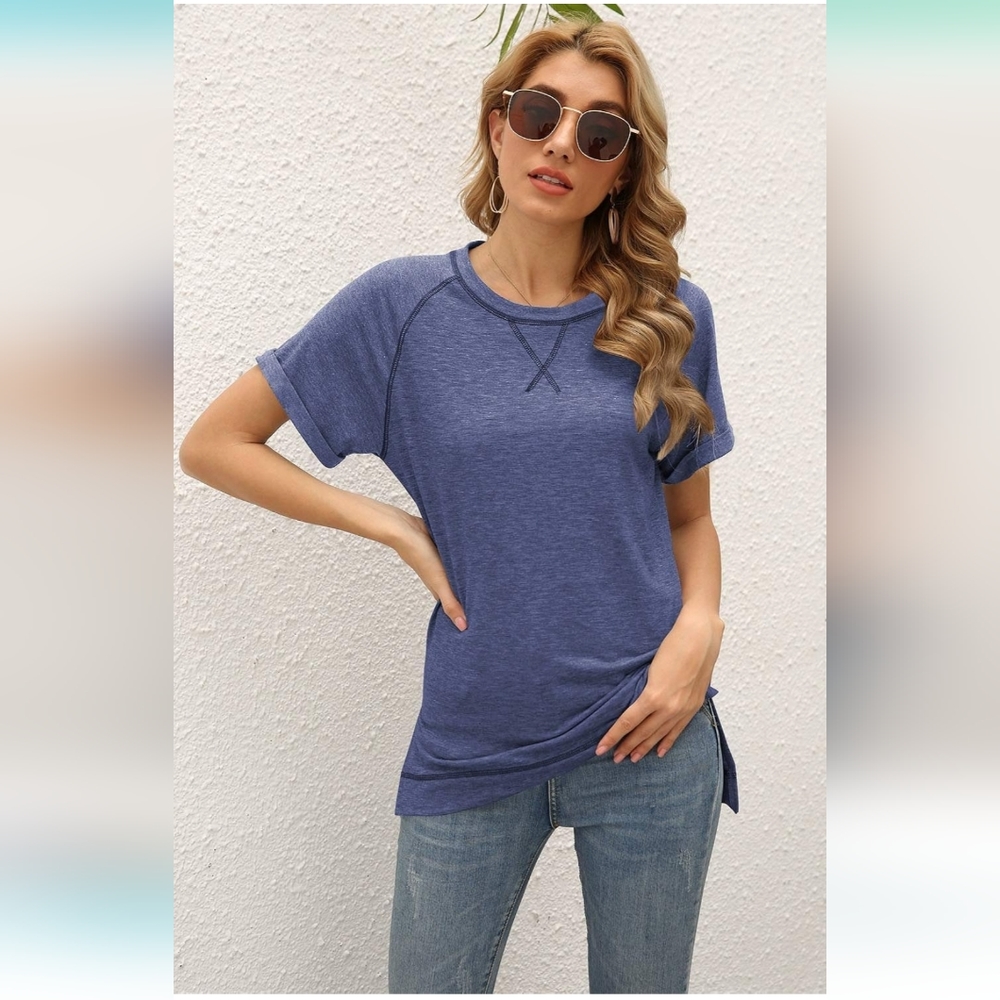 Summer Tops for Women Floral Short Sleeve Round Neck T Shirts Leisure Loose Fit